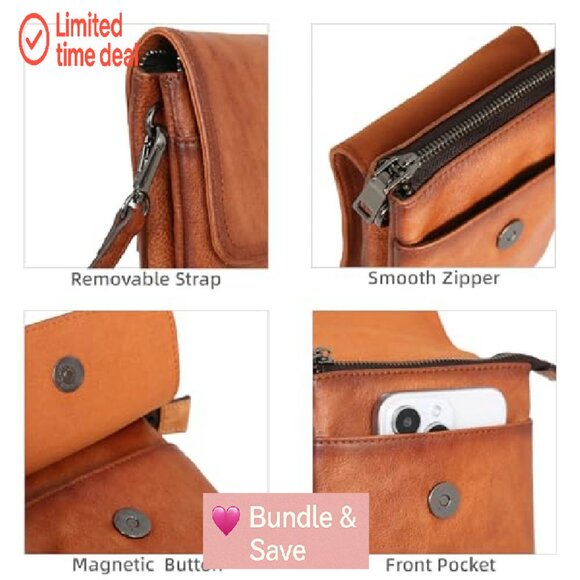 Genuine Leather Crossbody Bag RFID Anti-Theft Small Purse Phone Wallet - Picture 3 of 8